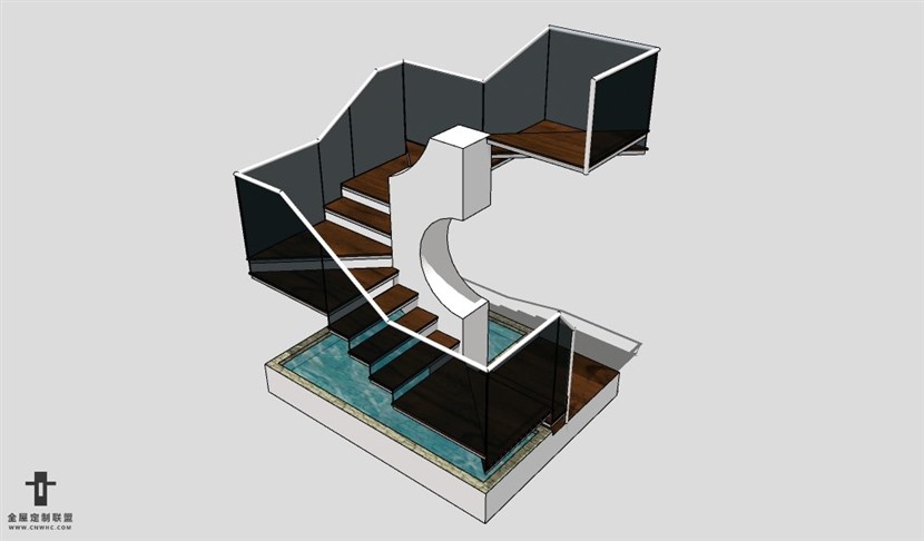 SketchUp草图大师建筑构建楼梯SU模型下载Stairs-005SKP模型