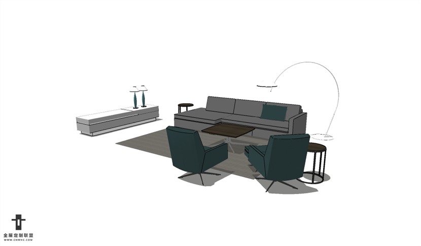 现代风格客厅组合家具SketchUp模型库草图大师模型下载005