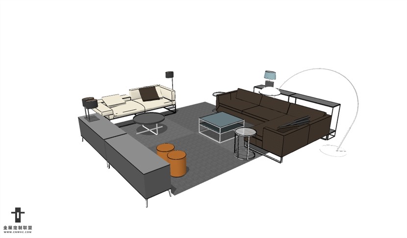 现代风格客厅组合家具SketchUp模型库草图大师模型下载007