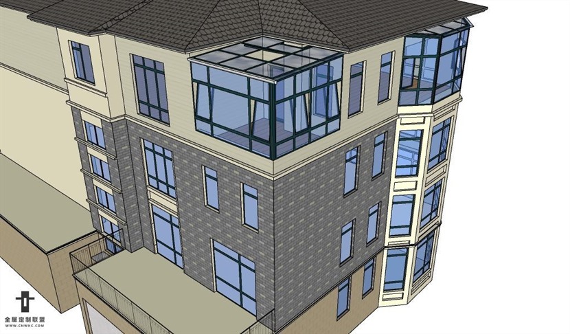 SketchUp草图大师阳光房室外建筑模型下载-021