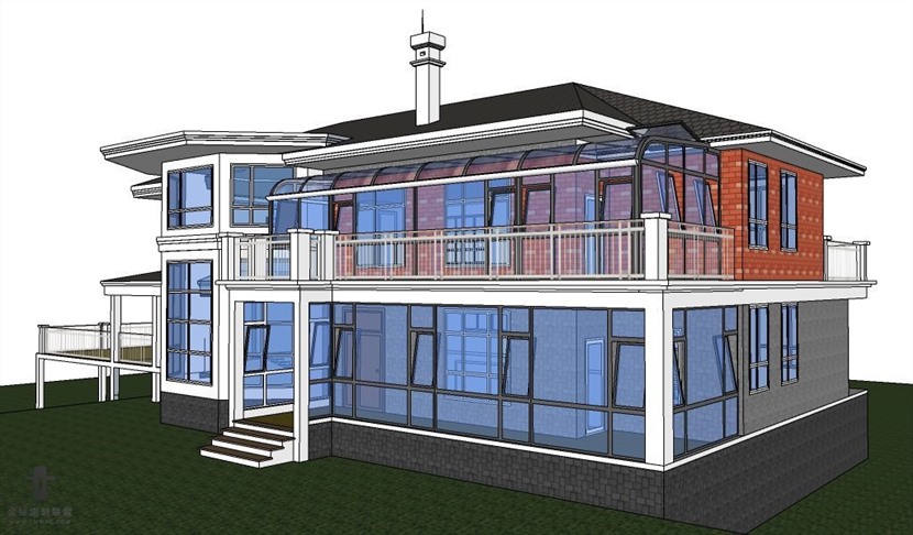 SketchUp草图大师阳光房室外建筑模型下载-028