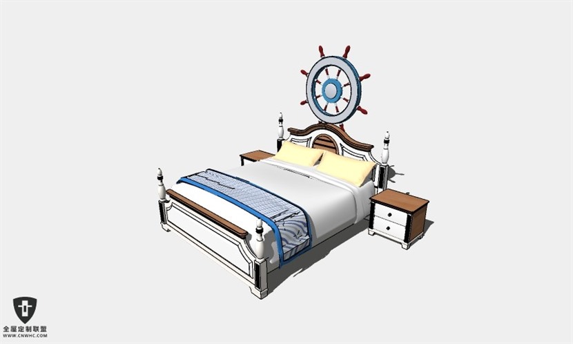 地中海风格双人床SketchUp模型库草图大师模型下载006