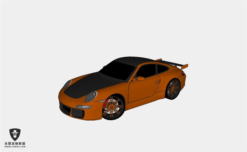 保时捷轿车汽车Porsche_911_Carrera_S橙色跑车 SketchUp模型库草图大师模型下载