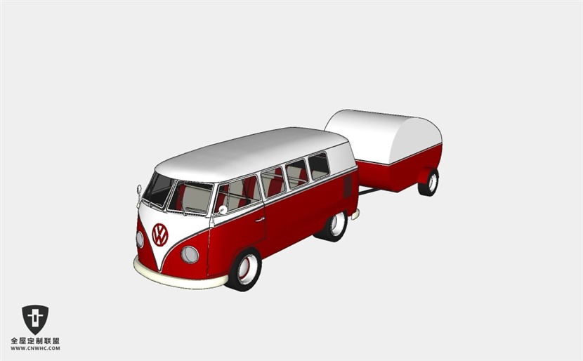 德国大众汽车VOLKSWAGEN SPLITSCREEN WITH TEARDROP CARAVAN中巴车 SketchUp模型库草图大师模型下载