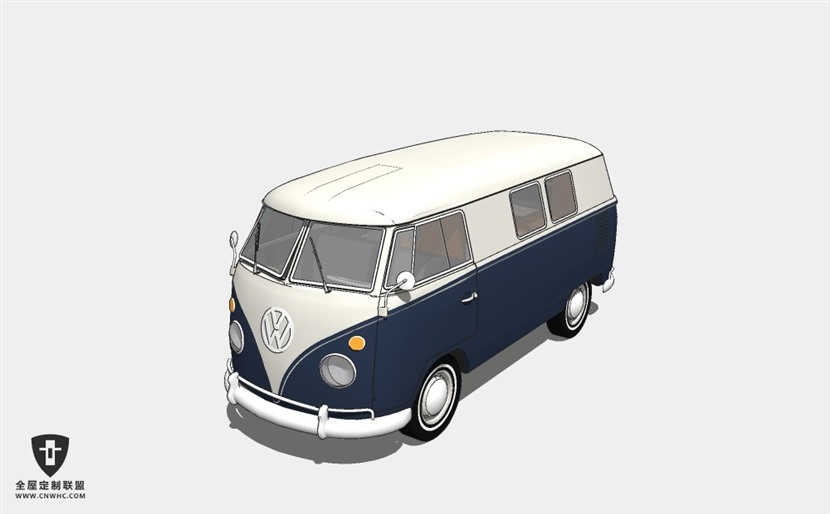 德国大众汽车Volkswagen Type 2 Kombi T1 1967面包车中巴车 SketchUp模型库草图大师模型下载