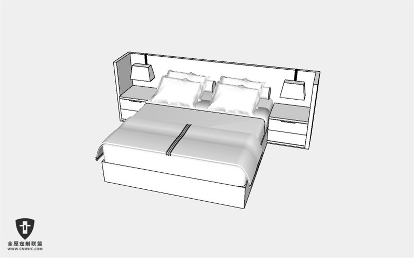 卧室家具双人床SketchUp模型库草图大师模型下载Bed-026