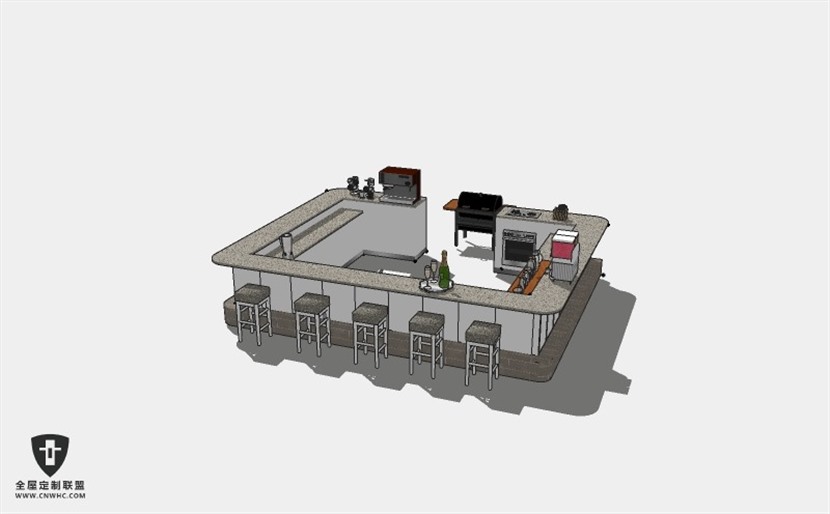 餐厅家具吧台吧凳吧椅组合SketchUp模型库草图大师模型下载017