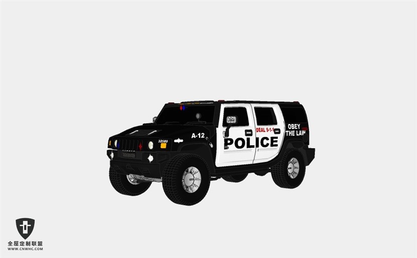 悍马汽车Hummer H2 police 32580 SUV警车警用越野车SketchUp模型库草图大师模型下载