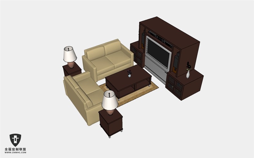 客厅家具多人沙发家具组合SketchUp模型库草图大师模型下载Sofa-084