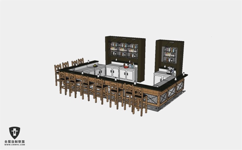 酒吧餐厅家具吧台吧凳吧椅组合SketchUp模型库草图大师模型下载029