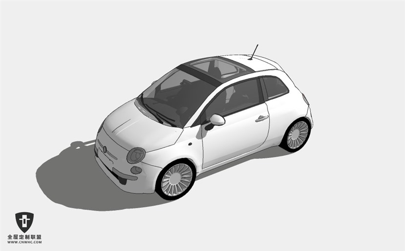 菲亚特轿车2007 Fiat 500_2两厢轿车 SketchUp模型库草图大师模型下载