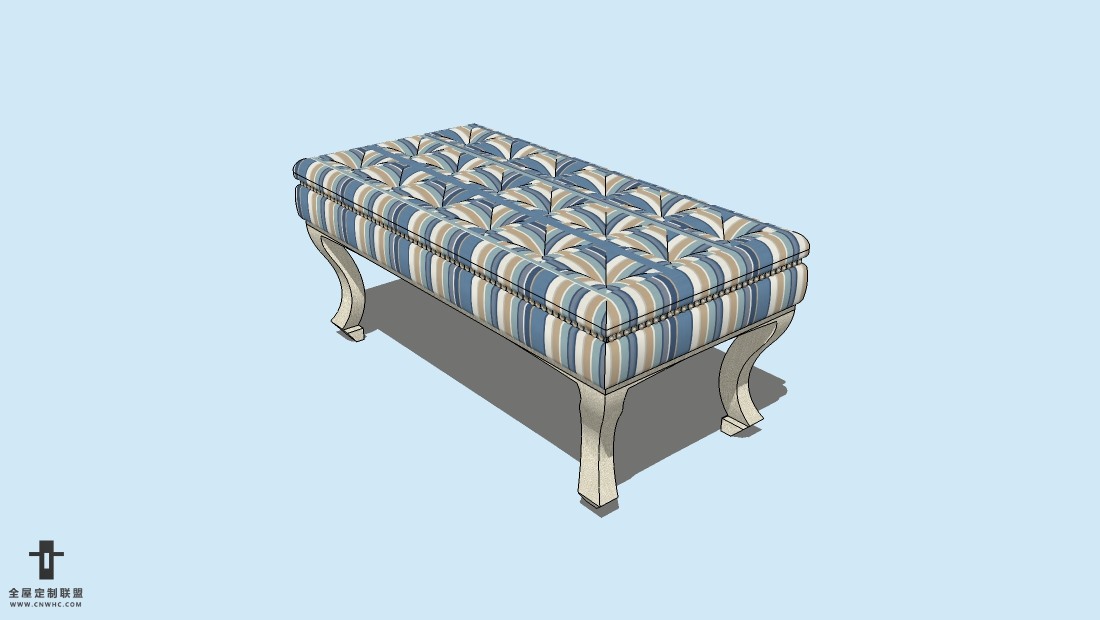 SketchUp草图大师精品欧式床尾凳模型下载-Footboard chair-001SKP模型