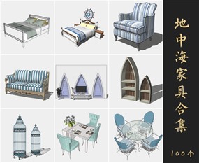 草图大师地中海风格家具模型SketchUp床模型下载035