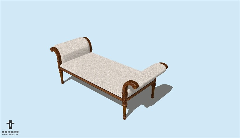 SketchUp草图大师精品欧式床尾凳模型下载-Footboard chair-003SKP模型