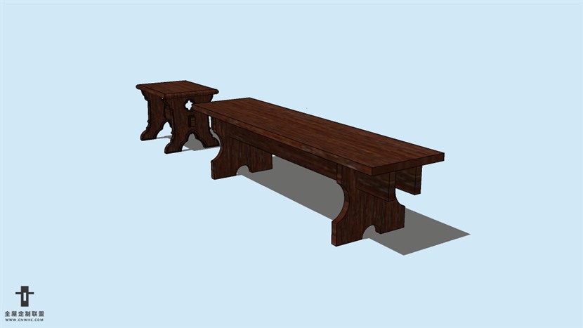 SketchUp草图大师精品欧式床尾凳模型下载-Footboard chair-011SKP模型