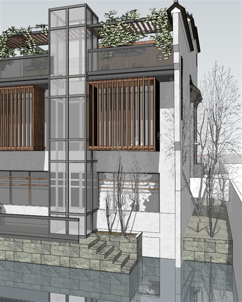 草图大师徽派建筑模型SketchUp徽派亲水茶楼SU模型0197