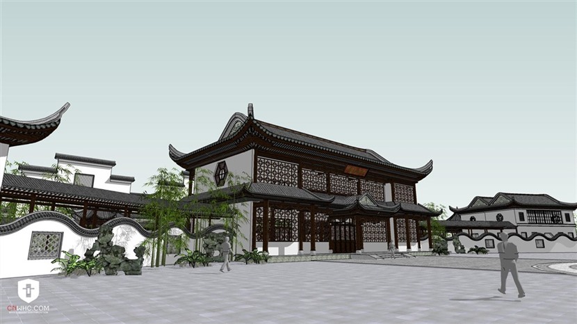 草图大师徽派建筑模型SketchUp徽派酒店会所SU模型0216