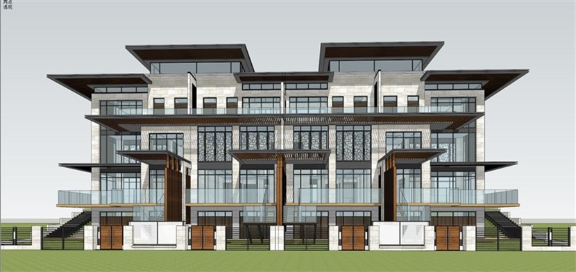 新亚洲风格联排别墅SketchUp建筑设计方案模型下载478