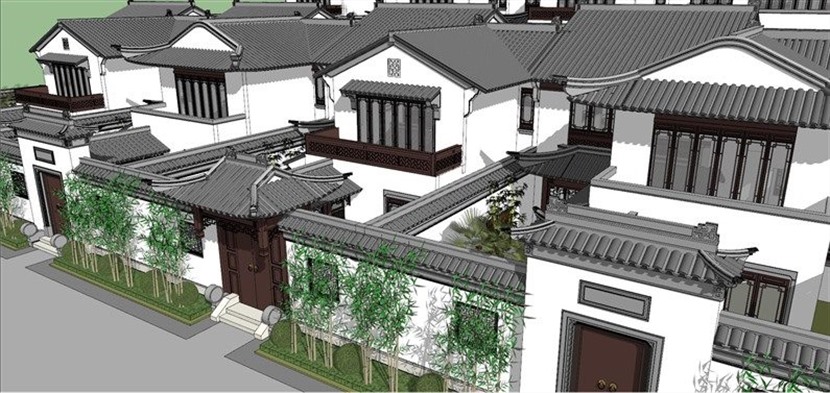 绿城风格古典中式大合院SketchUp建筑设计方案模型下载394