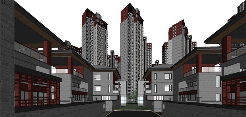 中式小区整体高层合院联排SketchUp建筑设计方案模型下载508